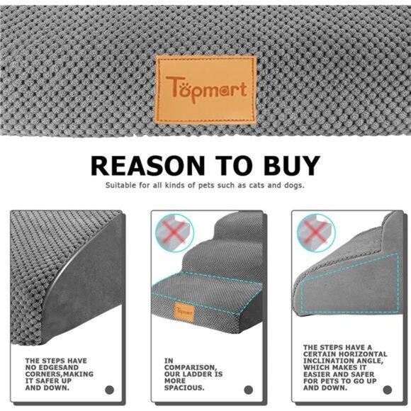 High Density Foam Dog Steps 4 Tiers,Extra Wide Deep Pet Steps,Non-Slip Pet Stair - Picture 5 of 7